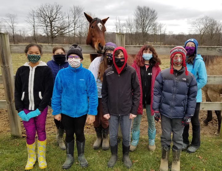 A heavy lift: Students move sand to help horses’ hooves